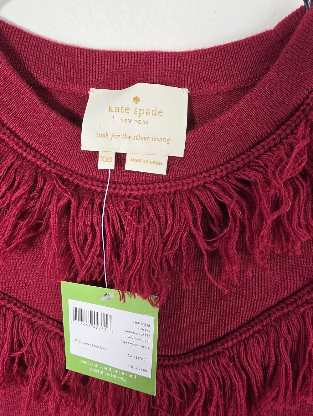 kate spade Burgundy Fringe-Trim Knit Dress - Picture 4 of 9